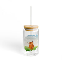 Highland Coo Illustration Glass Can by The Clan Douglas
