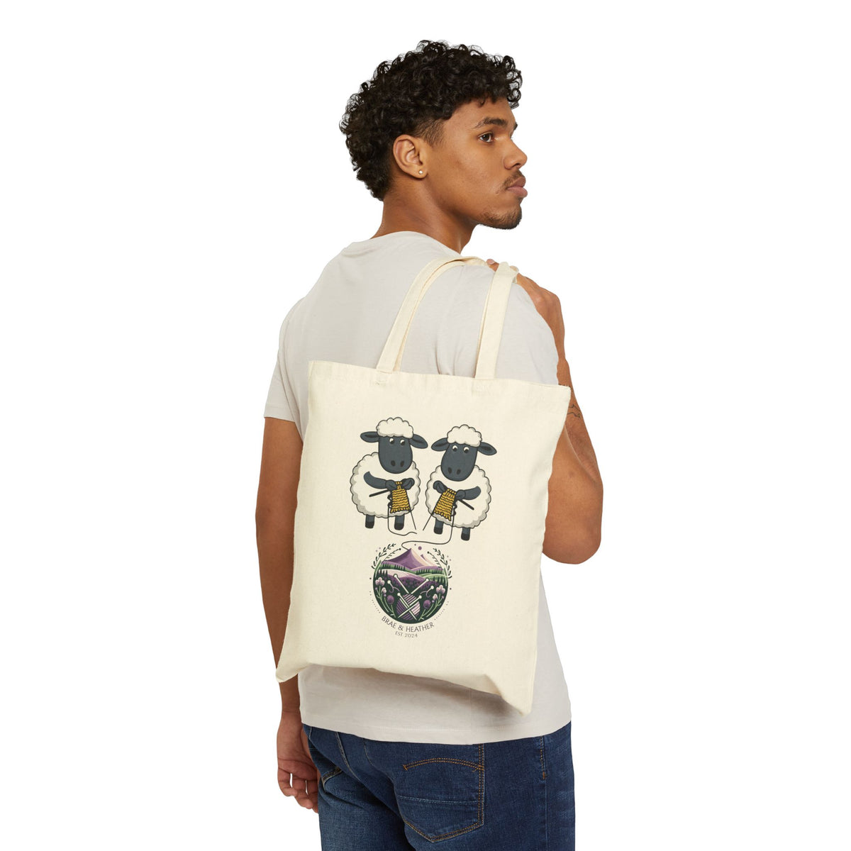 Sheep Knitting Illustration Tote Bag by Brae & Heather