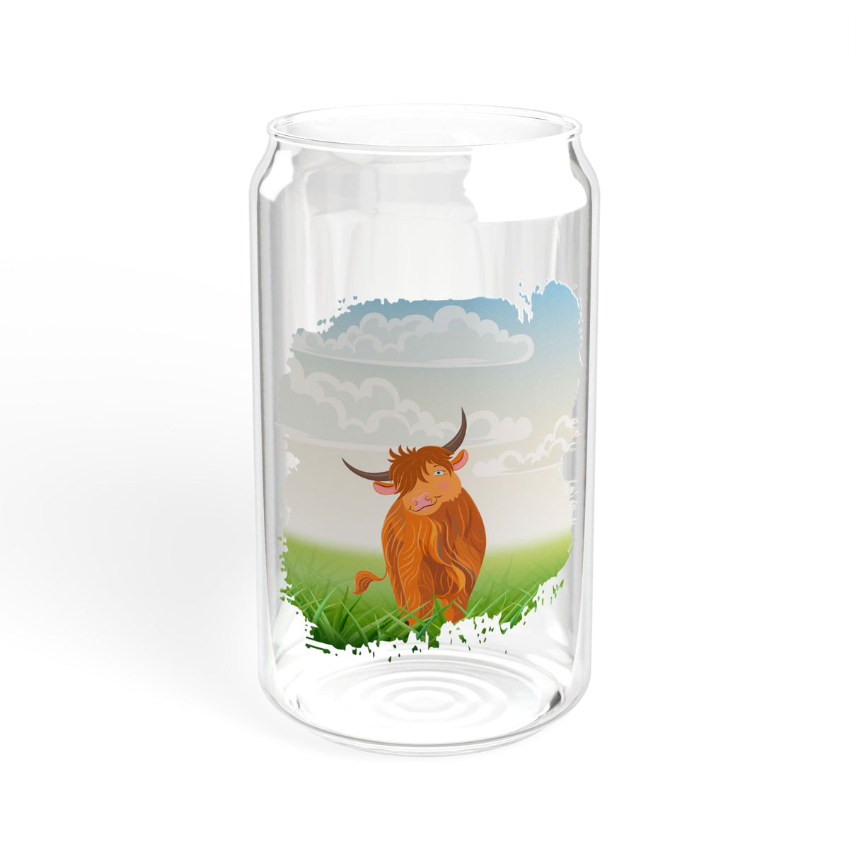 Highland Coo Illustration Glass Can by The Clan Douglas